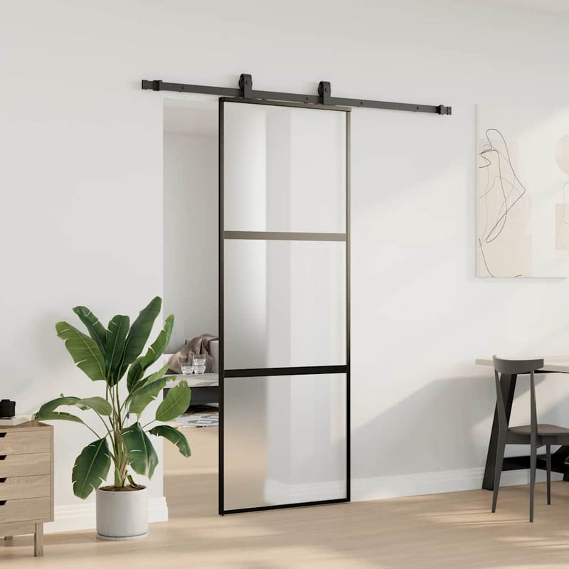 Load image into Gallery viewer, Vidaxl schuifdeur met beslagset 76x205 cm gehard glas zwart