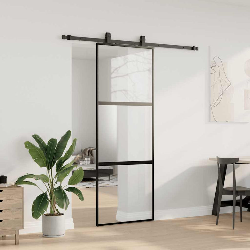 Load image into Gallery viewer, Vidaxl schuifdeur met beslagset 76x205 cm gehard glas zwart