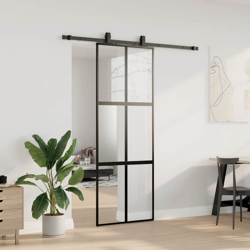 Load image into Gallery viewer, Vidaxl schuifdeur met beslagset 76x205 cm gehard glas zwart