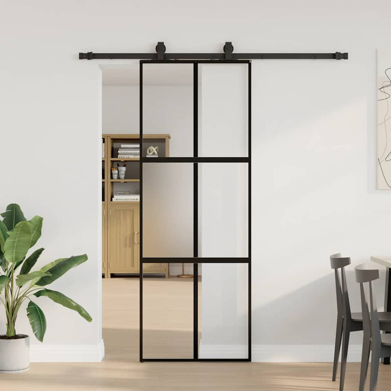 Load image into Gallery viewer, Vidaxl schuifdeur met beslagset 76x205 cm gehard glas zwart