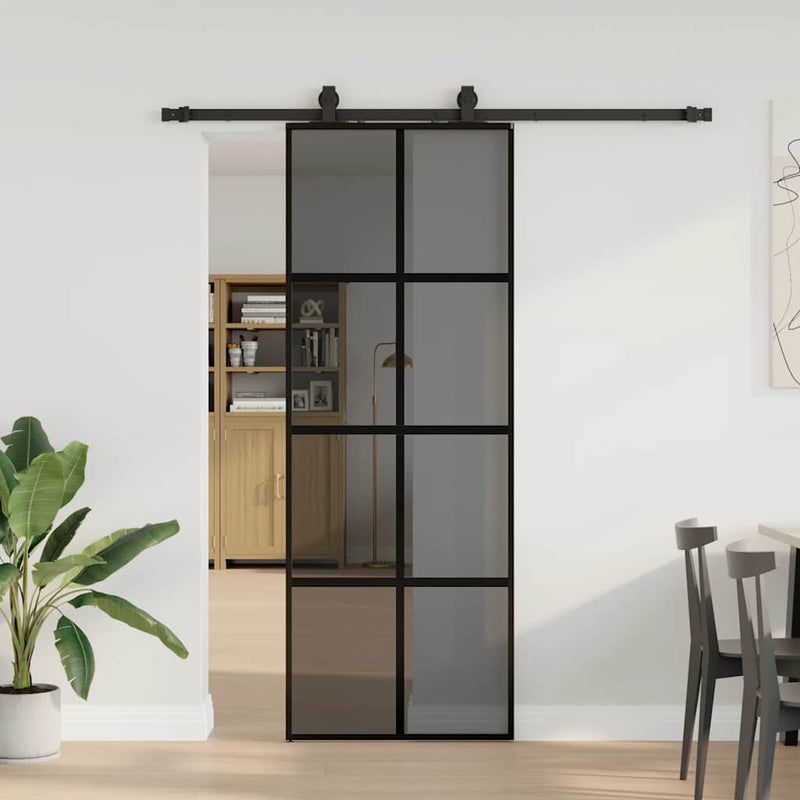 Load image into Gallery viewer, Vidaxl schuifdeur met beslagset 76x205 cm gehard glas zwart