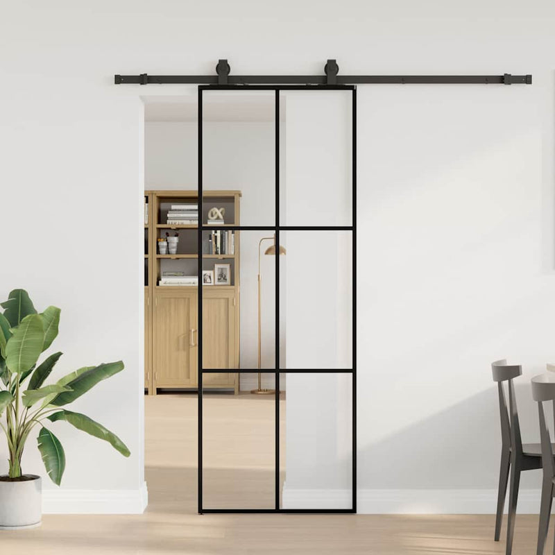 Load image into Gallery viewer, Vidaxl schuifdeur met beslagset 76x205 cm esg glas zwart