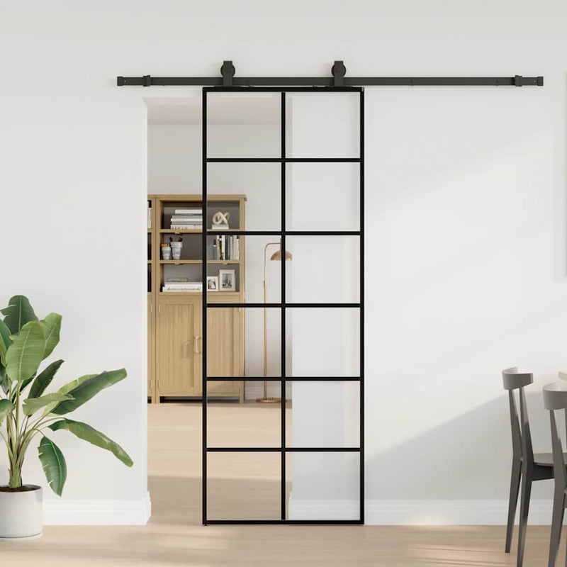 Load image into Gallery viewer, Vidaxl schuifdeur met beslagset 76x205 cm esg glas zwart