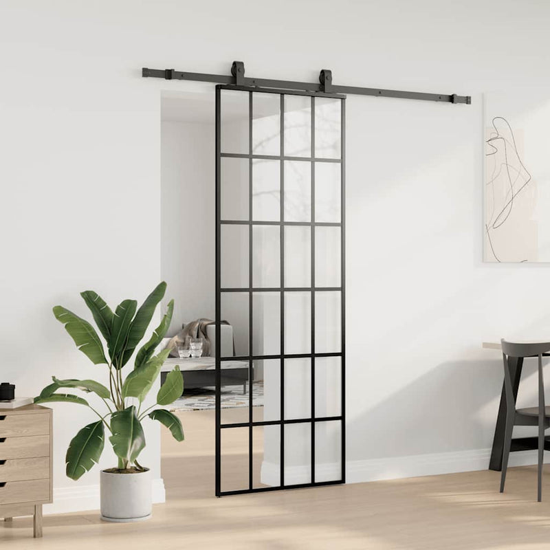 Load image into Gallery viewer, Vidaxl schuifdeur met beslagset 76x205 cm esg glas zwart