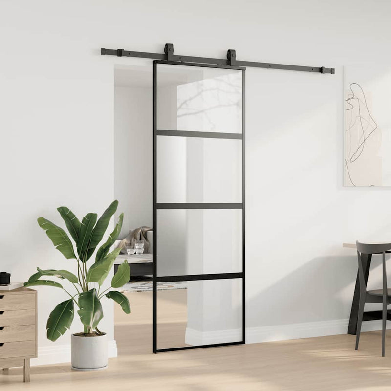 Load image into Gallery viewer, Vidaxl schuifdeur met beslagset 76x205 cm gehard glas zwart