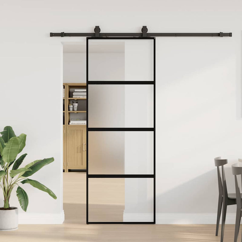 Load image into Gallery viewer, Vidaxl schuifdeur met beslagset 76x205 cm gehard glas zwart