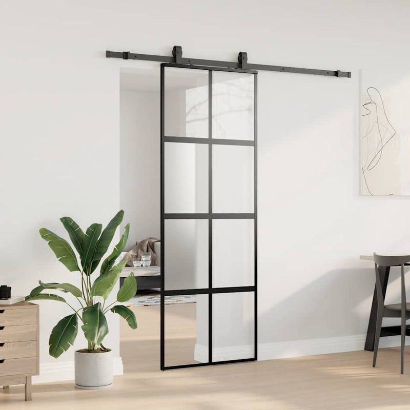Load image into Gallery viewer, Vidaxl schuifdeur met beslagset 76x205 cm gehard glas zwart