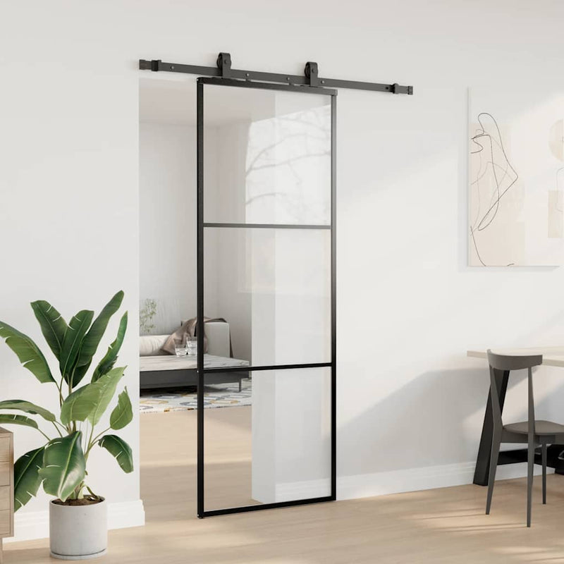 Load image into Gallery viewer, Vidaxl schuifdeur met beslagset 76x205 cm esg glas zwart