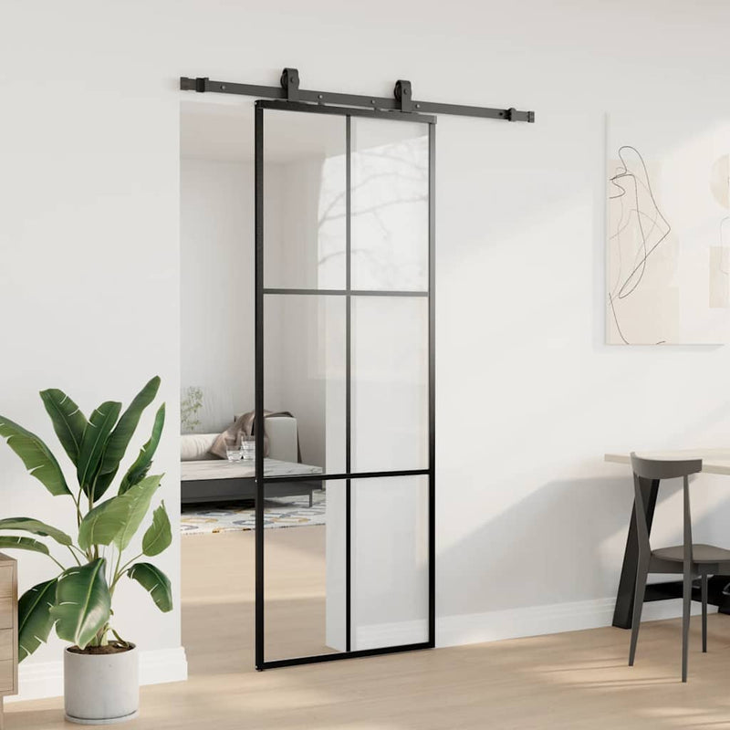 Load image into Gallery viewer, Vidaxl schuifdeur met beslagset 76x205 cm esg glas zwart