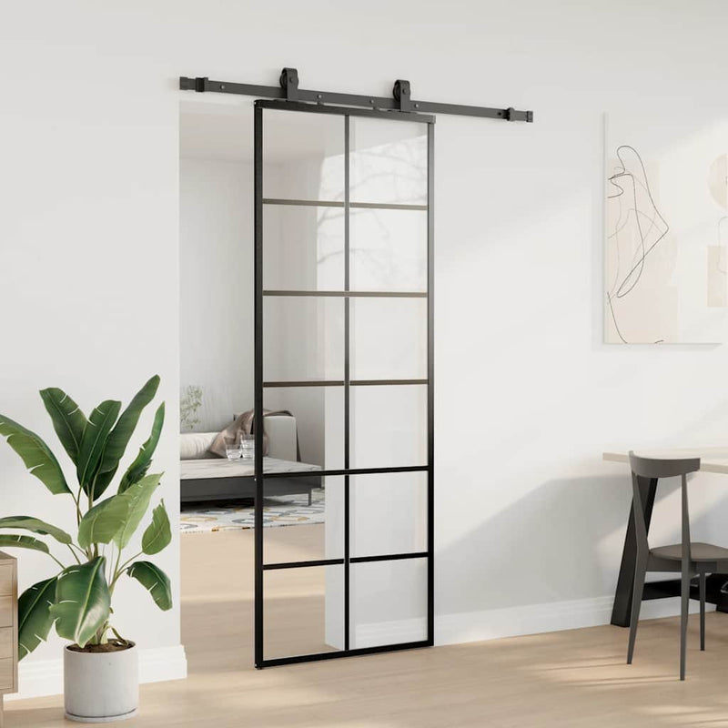Load image into Gallery viewer, Vidaxl schuifdeur met beslagset 76x205 cm esg glas zwart