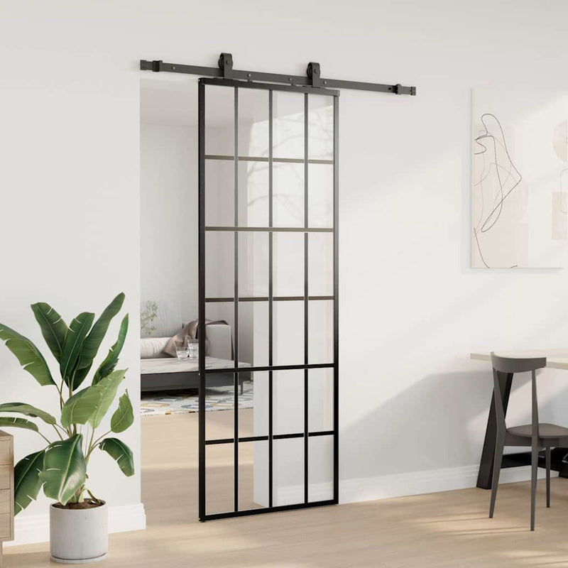 Load image into Gallery viewer, Vidaxl schuifdeur met beslagset 76x205 cm esg glas zwart