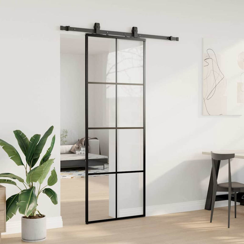 Load image into Gallery viewer, Vidaxl schuifdeur met beslagset 76x205 cm esg glas zwart