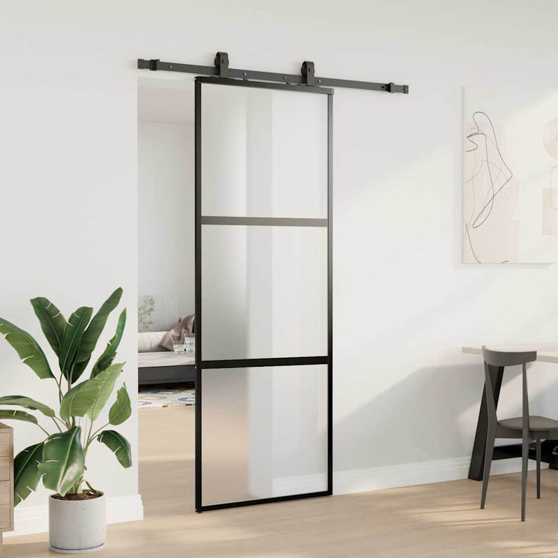 Load image into Gallery viewer, Vidaxl schuifdeur met beslagset 76x205 cm gehard glas zwart