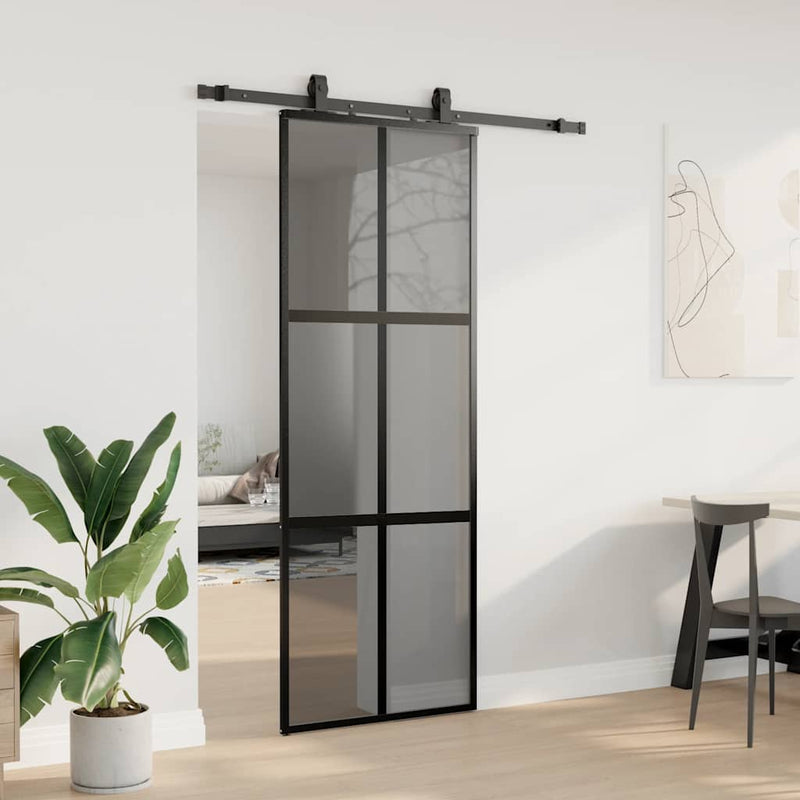 Load image into Gallery viewer, Vidaxl schuifdeur met beslagset 76x205 cm gehard glas zwart