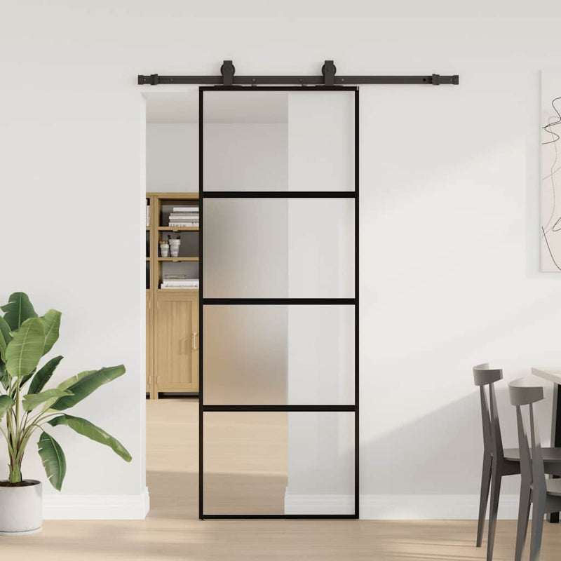 Load image into Gallery viewer, Vidaxl schuifdeur met beslagset 76x205 cm gehard glas zwart