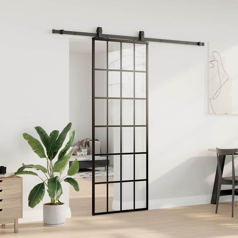 Load image into Gallery viewer, Vidaxl schuifdeur met beslagset 76x205 cm esg glas zwart