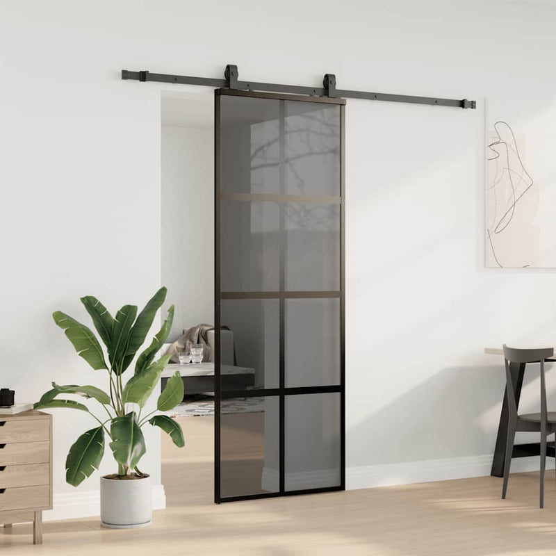 Load image into Gallery viewer, Vidaxl schuifdeur met beslagset 76x205 cm gehard glas zwart