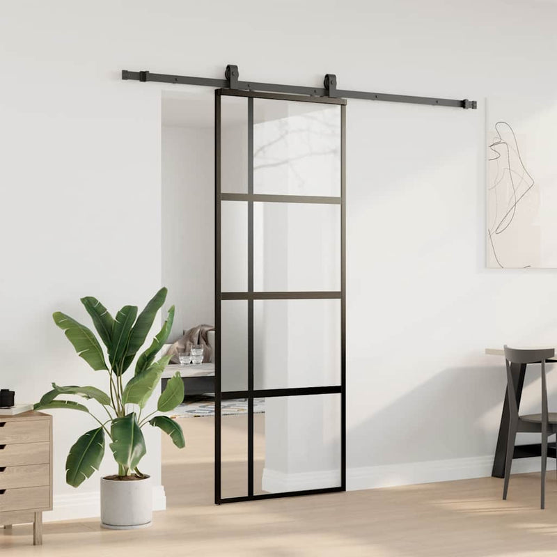 Load image into Gallery viewer, Vidaxl schuifdeur met beslagset 76x205 cm gehard glas zwart