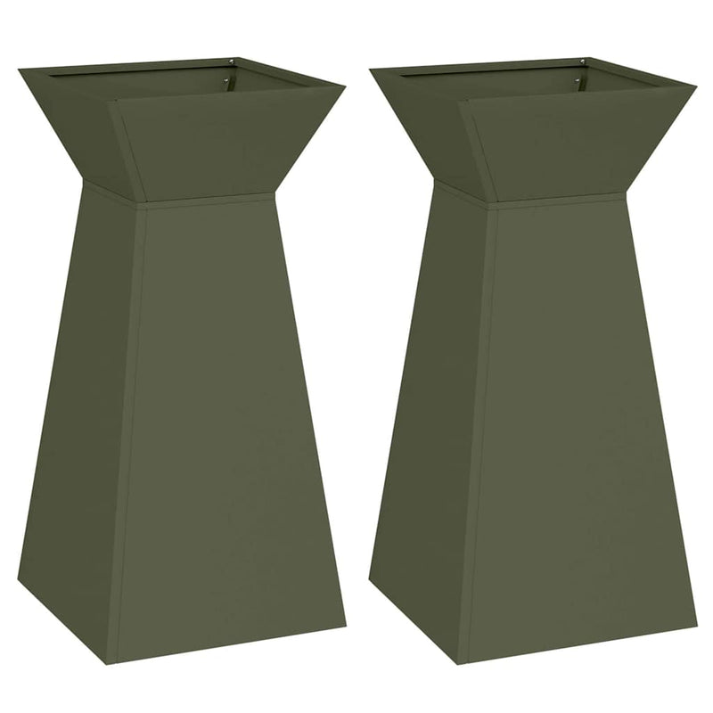 Load image into Gallery viewer, Vidaxl pilaar plantenbak 2 pcs olijfgroen 35 x 35 x 73 cm