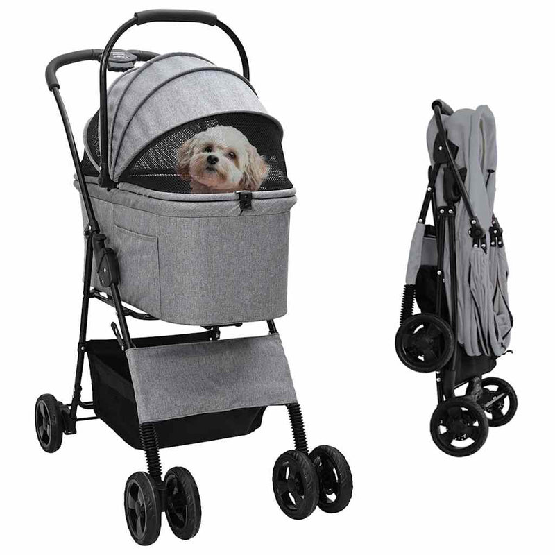 Load image into Gallery viewer, Vidaxl opvouwbare huisdierenwagen grijs 81 x 47 x 99 cm polyester