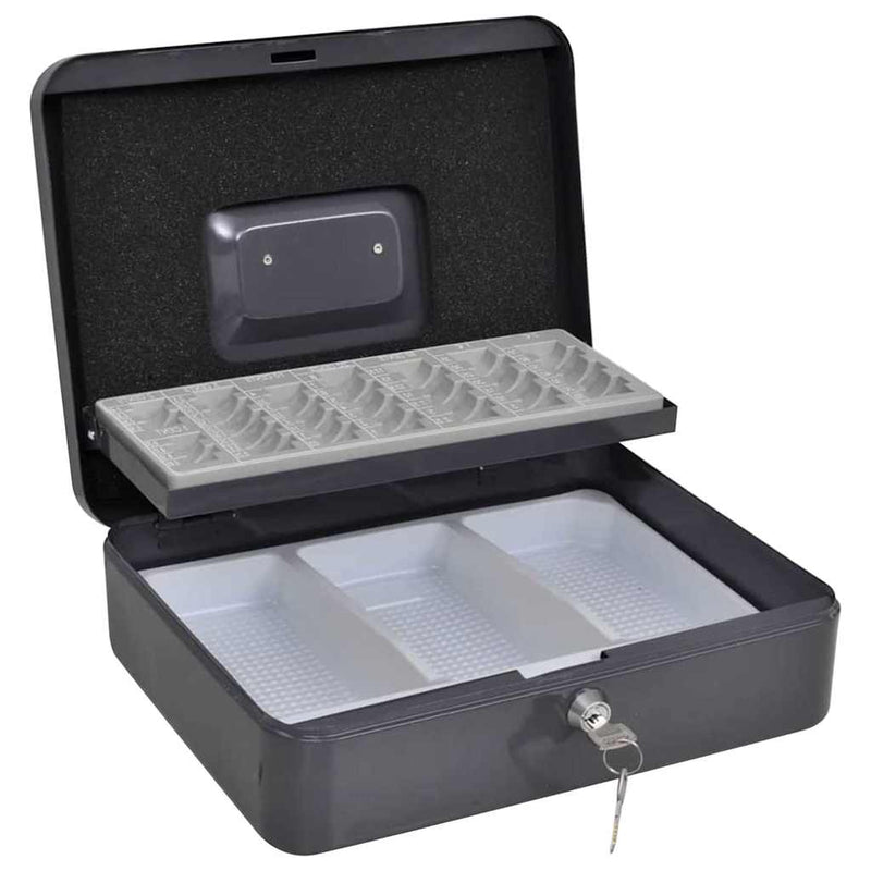 Load image into Gallery viewer, Vidaxl cash box met slot donkergrijs 30 x 24 x 9 cm staal