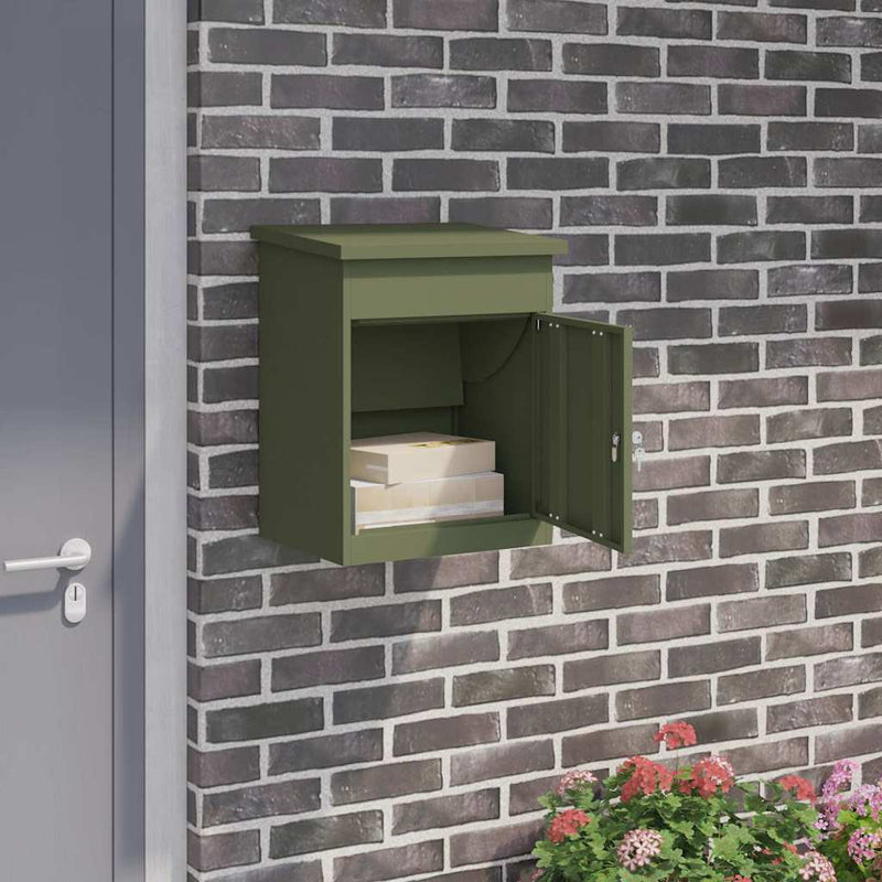 Load image into Gallery viewer, Vidaxl pakket inwerp box met opslag olijfgroen 47,5 x 38 x 59 cm staal