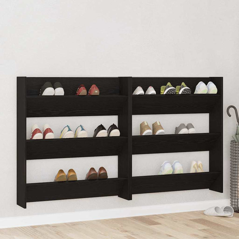Load image into Gallery viewer, Vidaxl schoenenkast 2 pcs zwart eiken 85 x 18 x 90 cm bewerkt hout