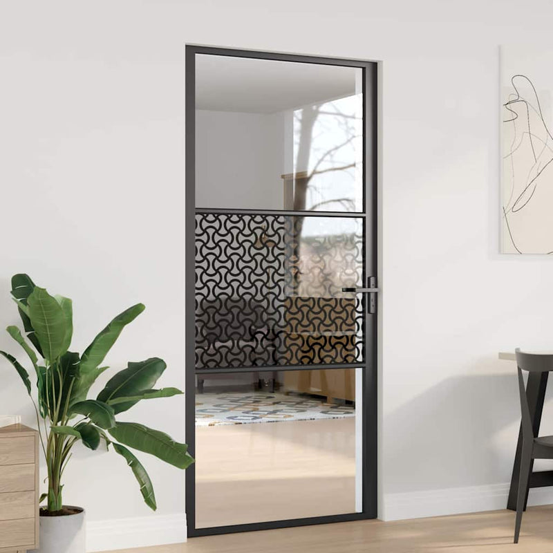 Load image into Gallery viewer, Vidaxl glazen deur fretwerk zwart 76 x 3.5 x 201.5 cm aluminium