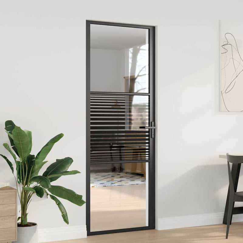 Load image into Gallery viewer, Vidaxl glazen deur gestreept zwart 76 x 3.5 x 201.5 cm aluminium