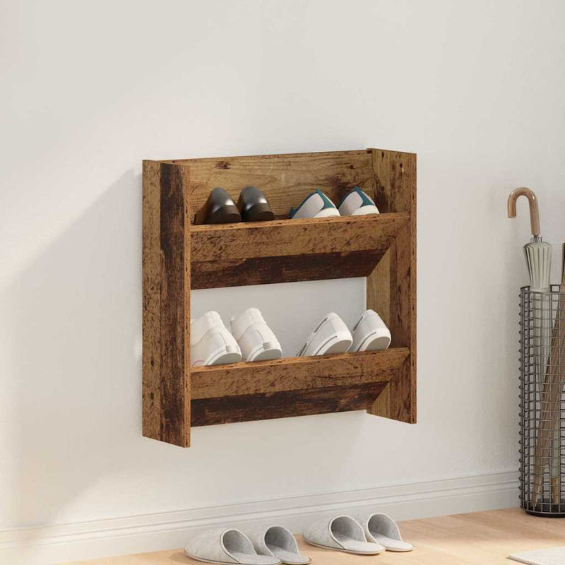Load image into Gallery viewer, Vidaxl schoenenkast met plank oudhout 60 x 18 x 60 cm bewerkt hout