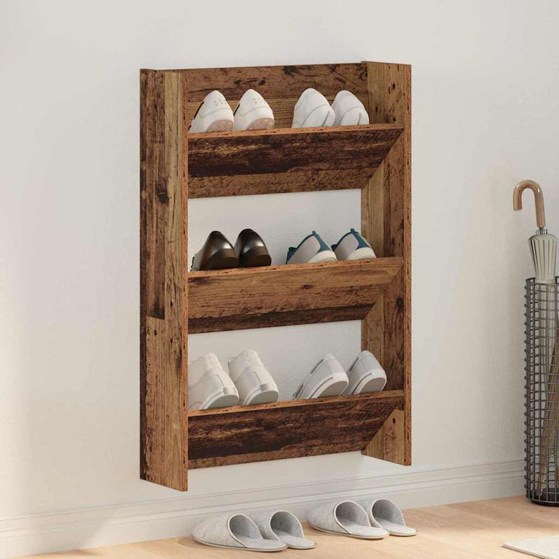 Load image into Gallery viewer, Vidaxl schoenenkast met plank oudhout 60 x 18 x 90 cm bewerkt hout