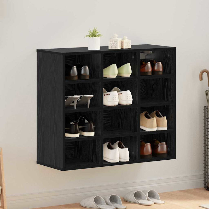 Load image into Gallery viewer, Vidaxl schoenenkast zwart eiken 77,5 x 30 x 67 cm bewerkt hout