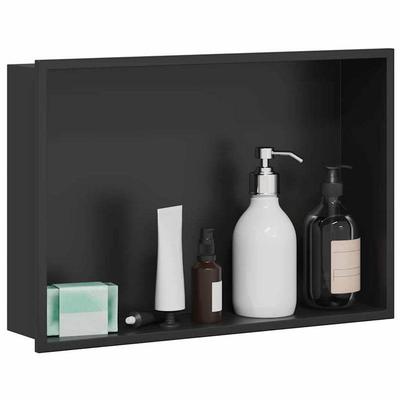 Load image into Gallery viewer, Vidaxl douche niche zwart 45 x 30 x 9,5 cm roestvrij staal
