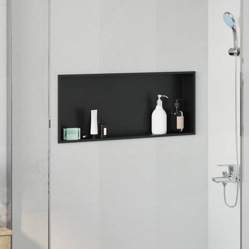 Load image into Gallery viewer, Vidaxl douche niche zwart 75 x 30 x 9,5 cm roestvrij staal
