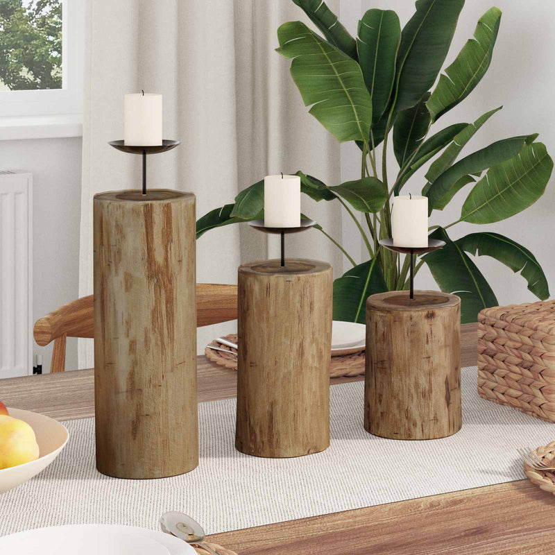 Load image into Gallery viewer, Vidaxl kaarsenhouder 3 pcs naturel massief teakhout