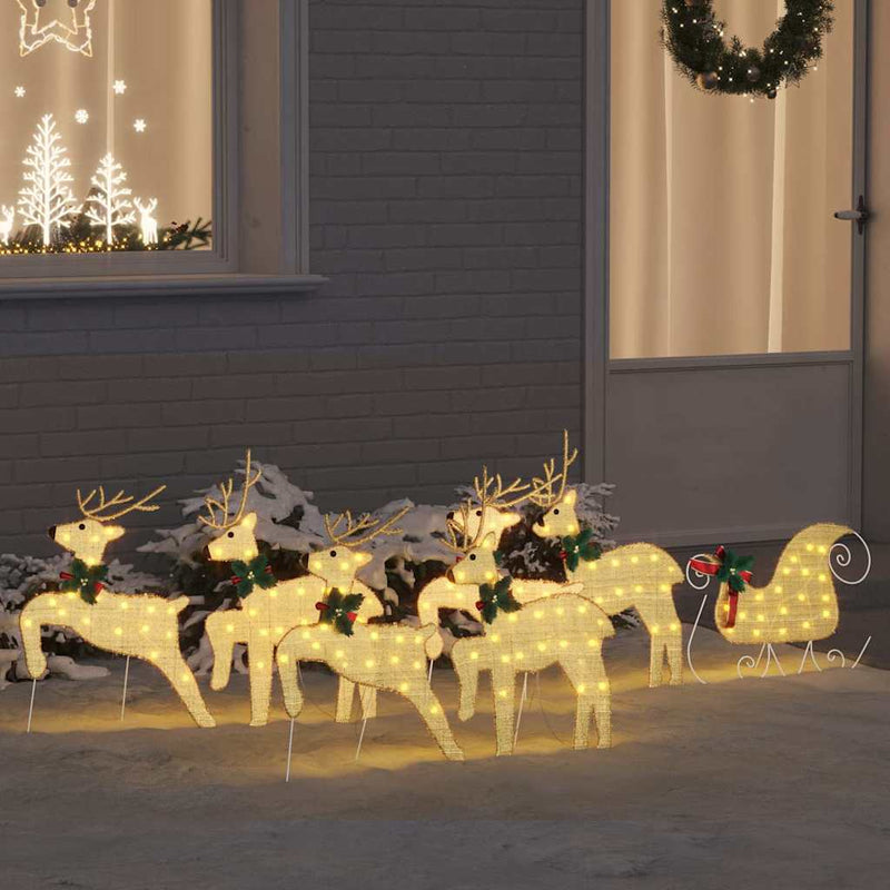 Load image into Gallery viewer, Vidaxl led rendieren 7 pcs goud stof