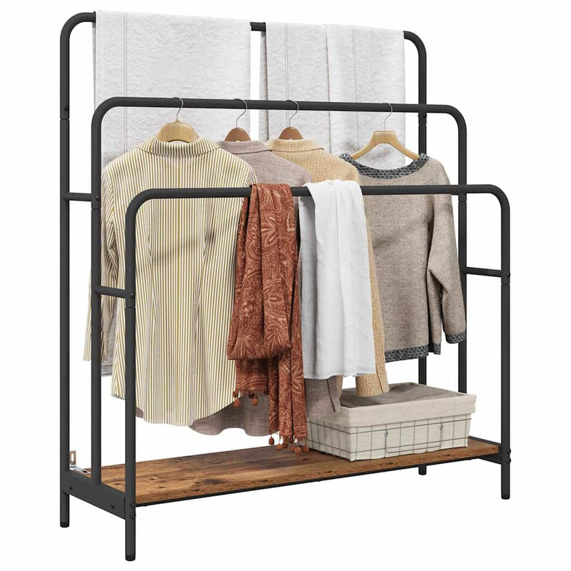 Load image into Gallery viewer, Vidaxl kledingrek met plank oudhout 90 x 30 x 100,5 cm bewerkt hout