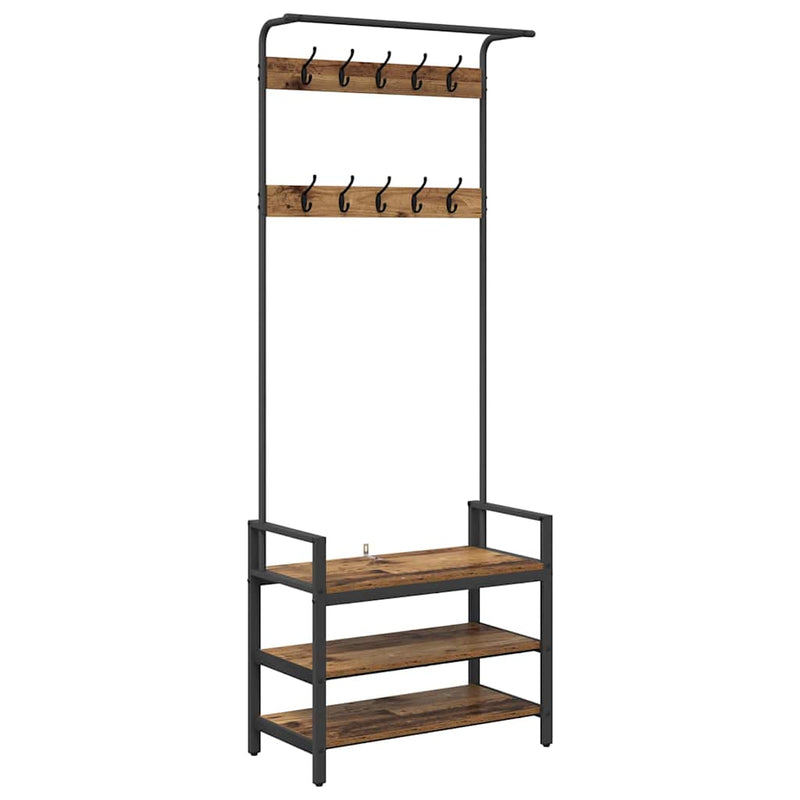 Load image into Gallery viewer, Vidaxl kapstok met plank oudhout 75 x 34 x 184 cm bewerkt hout