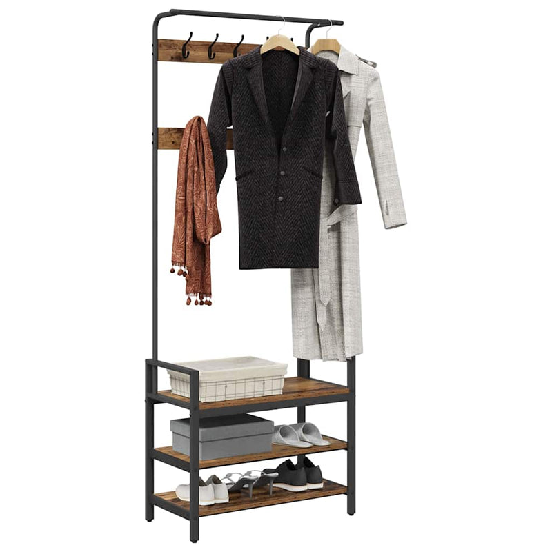 Load image into Gallery viewer, Vidaxl kapstok met plank oudhout 75 x 34 x 184 cm bewerkt hout