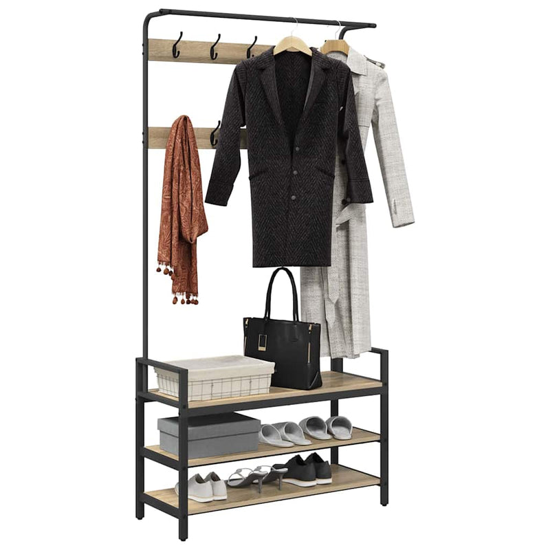 Load image into Gallery viewer, Vidaxl kapstok met plank sonoma eiken 95 x 34 x 184 cm bewerkt hout