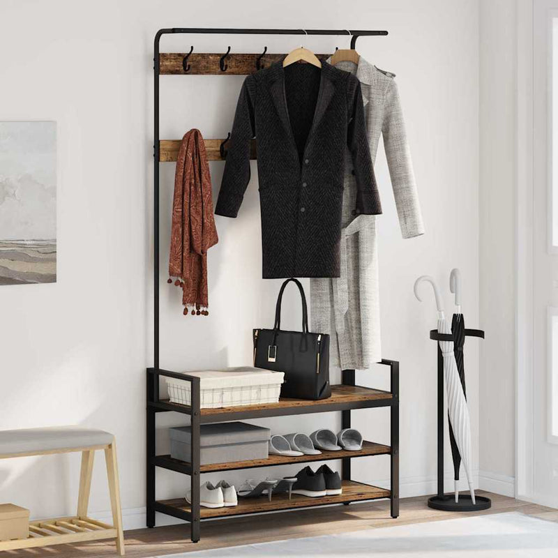 Load image into Gallery viewer, Vidaxl kapstok met plank oudhout 95 x 34 x 184 cm bewerkt hout