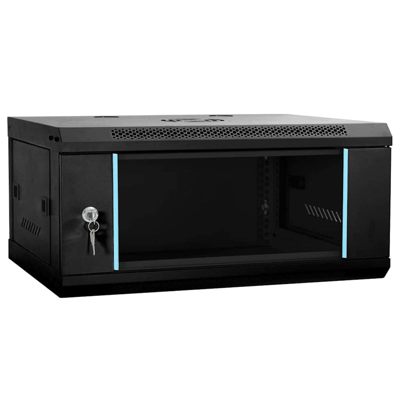 Load image into Gallery viewer, Vidaxl netwerk kabinet met opslag zwart 60 x 35 x 28 cm staal