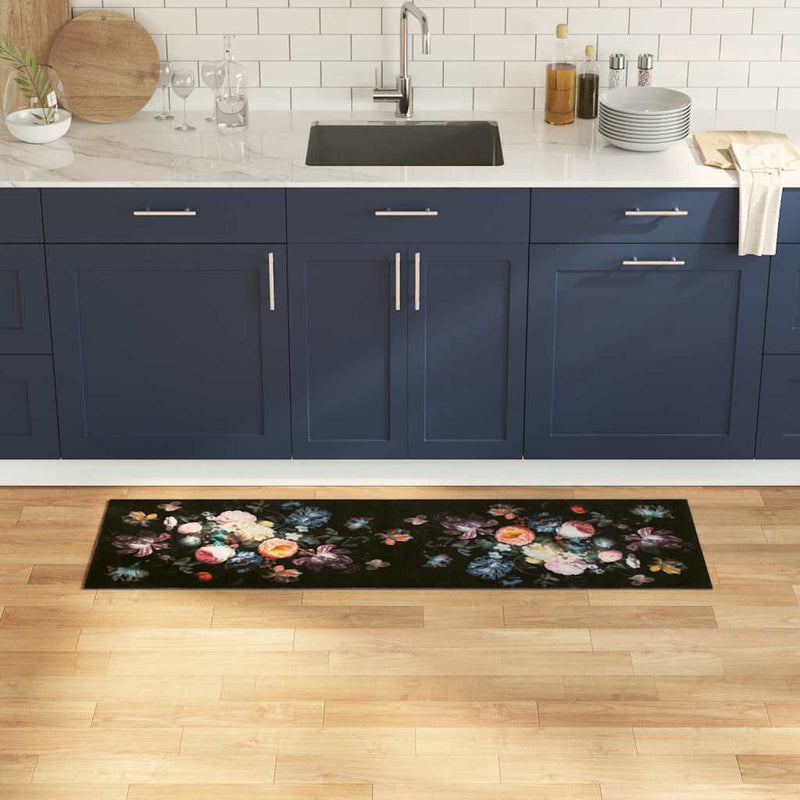 Load image into Gallery viewer, Vidaxl keuken vloerkleed zwart 150 x 45 cm fluweel