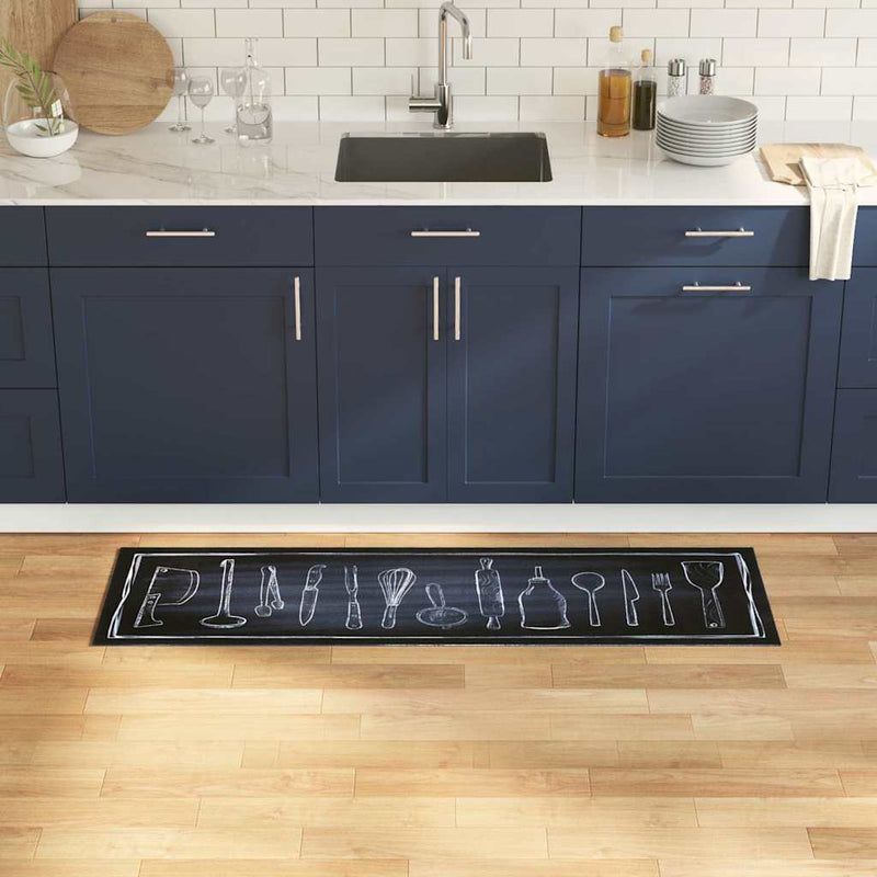 Load image into Gallery viewer, Vidaxl keuken vloerkleed zwart 150 x 45 cm fluweel