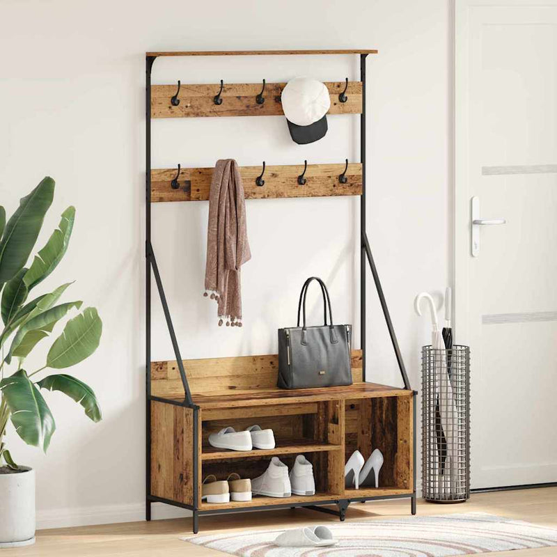 Load image into Gallery viewer, Vidaxl kledingrek met plank oud hout 100 x 41 x 184 cm bewerkt hout