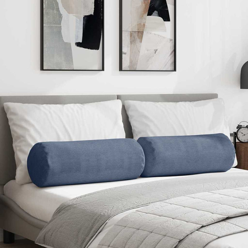 Load image into Gallery viewer, Vidaxl bolster kussens 2 stuks blauw ø 25 x 70 cm cordstof