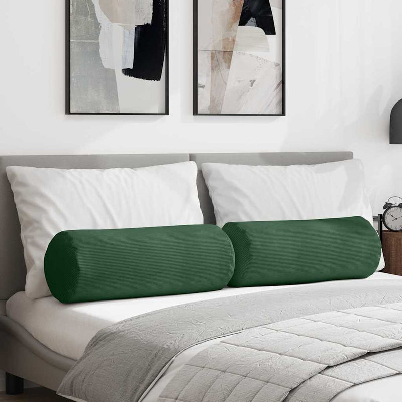 Load image into Gallery viewer, Vidaxl bolster kussens 2 stuks donkergroen ø 25 x 70 cm cordstof