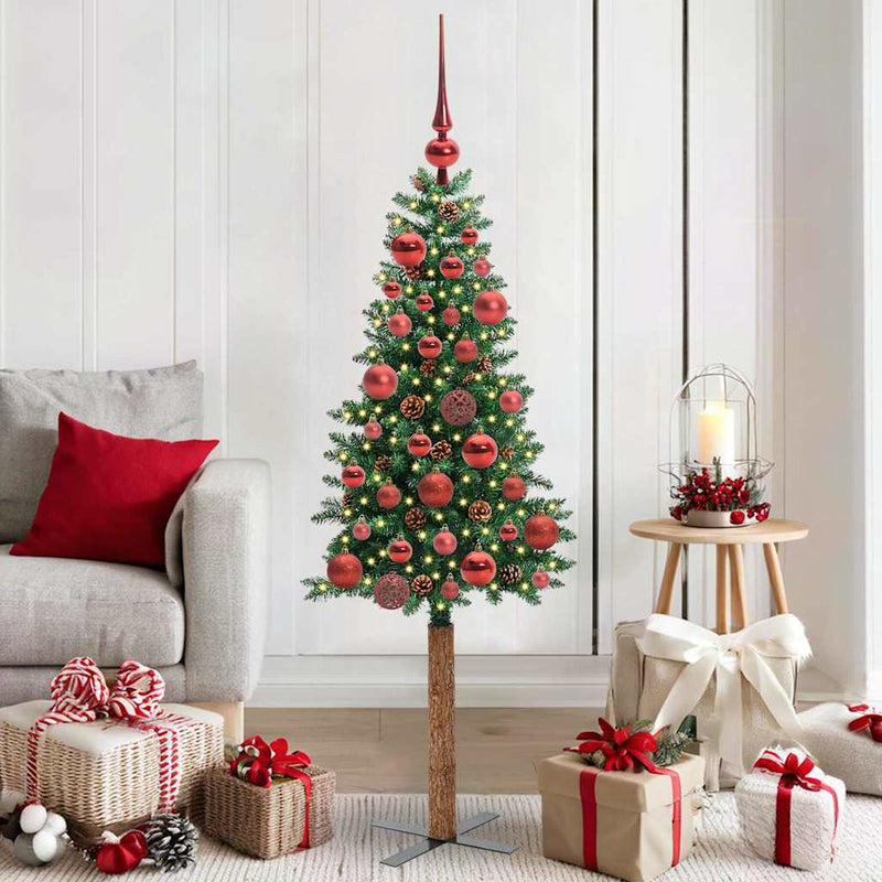 Load image into Gallery viewer, Vidaxl slanke kerstboom groen 150 cm pvc en massief dennenhout