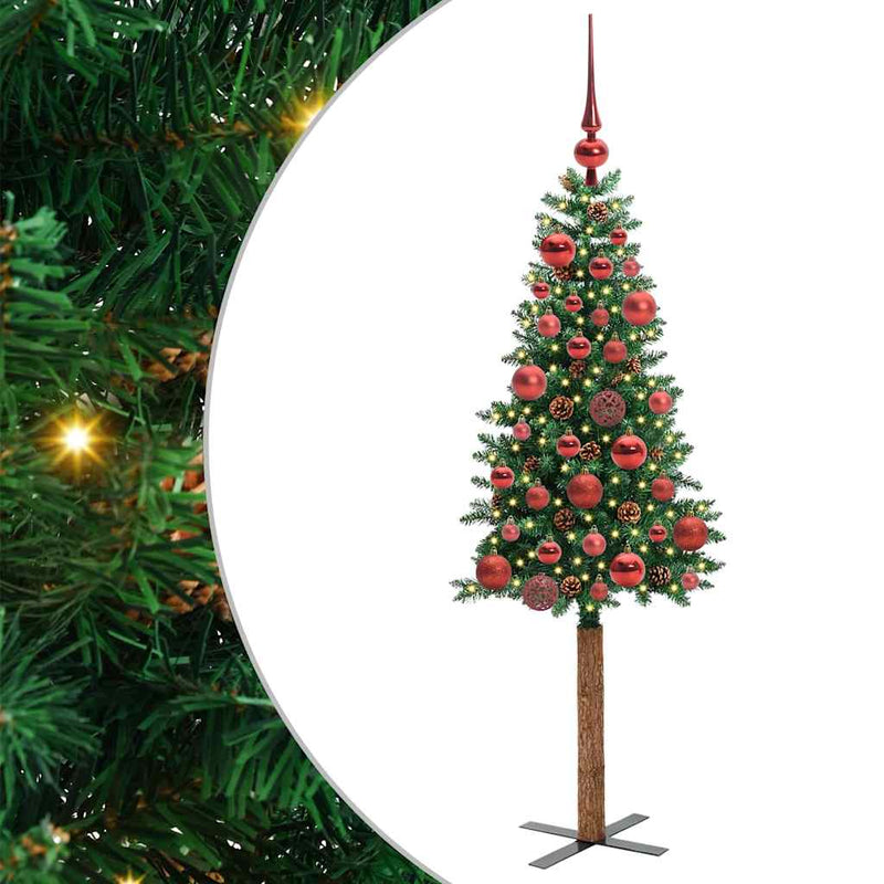Load image into Gallery viewer, Vidaxl slanke kerstboom groen 150 cm pvc en massief dennenhout