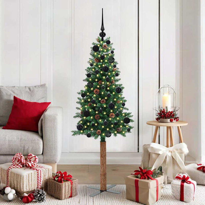 Load image into Gallery viewer, Vidaxl slanke kerstboom groen 150 cm pvc en massief dennenhout